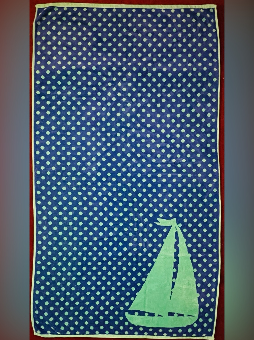 Blue and Teal Polka Dot sailboat Beach Towel